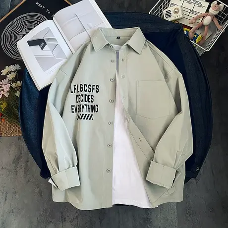 长袖衬衫男春秋季港风日系潮流上衣夏款休闲衬衣男士外套ins潮牌商品大图