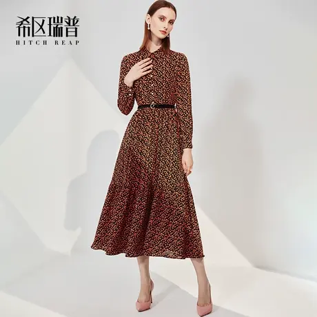 希区高端衬衫连衣裙女装2023秋冬新款气质赫本风复古碎花大摆伞裙图片