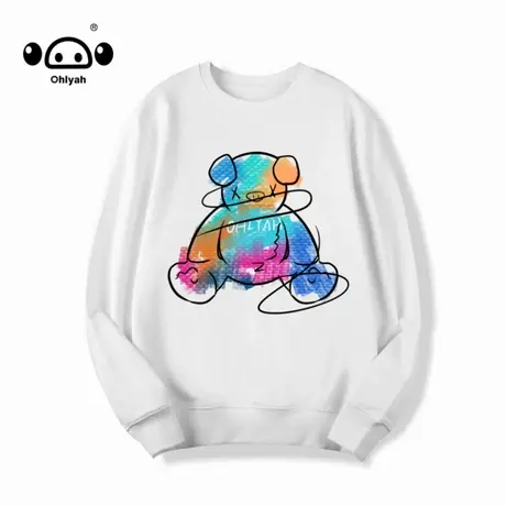 Ohlyah潮牌简约纯棉彩色涂鸦小熊oversize卫衣女定制班服团队公司商品大图