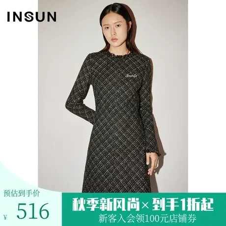 恩裳COVER冬季2022经典花纱编制风格随性优雅气质通勤连衣裙图片