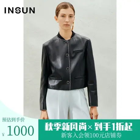 恩裳2023春款新款时尚小香风绵羊皮皮衣门禁织带设计外套商品大图