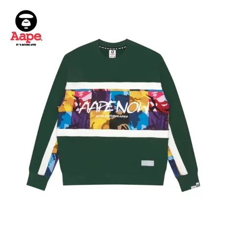 Aape旗舰店男装秋冬字母印花多色迷彩拼接潮流圆领卫衣3824XAH商品大图