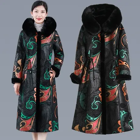 双面皮毛一体大衣女收腰显瘦新款冬季外套中长款过膝加绒加厚棉袄图片