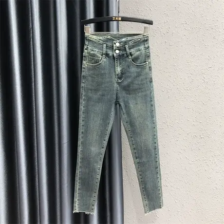 2023秋季新款牛仔蓝时尚百搭牛仔铅笔裤女弹力紧身高腰九分裤港味商品大图