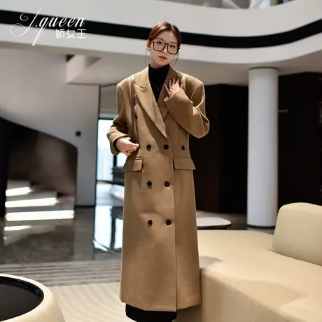 毛呢大衣女秋季新款流行高级感驼色加厚保暖双排扣廓形中长款外套商品大图