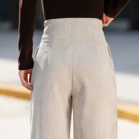 雪尼尔阔腿裤女高腰2023年新款加厚条绒裤灯芯绒加绒裤子女秋冬季商品大图