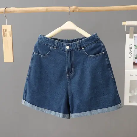 蓝色卷边牛仔短裤女夏季2023新款高腰显瘦百搭外穿热裤子休闲裤潮图片