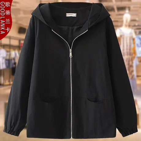 40-50岁中年妈妈秋装拉链夹克女加大码宽松洋气连帽休闲风衣外套商品大图