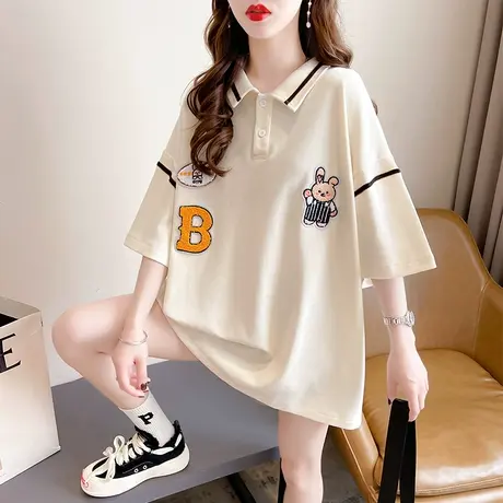 小个子短袖t恤女夏装韩版宽松大码中长款下衣失踪翻领polo衫上衣商品大图