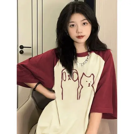 洋气减龄纯棉T恤半袖女夏天韩版宽松显瘦外穿百搭插肩短袖上衣潮商品大图