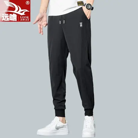 男士黑色休闲裤男夏季薄款弹力冰丝潮流夏天直筒修身束脚裤子男款商品大图