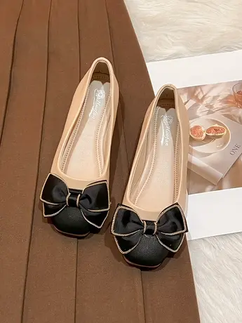 平底晚晚风温柔豆豆鞋女2023春新款软底一脚蹬百搭浅口蝴蝶结单鞋商品大图