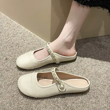 法式晚风拖鞋女夏外穿2023新款百搭网红软底包头半托单鞋外出凉拖商品大图