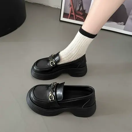 小皮鞋女夏季2023年新款复古学院配裙子单鞋英伦风一脚蹬玛丽珍鞋商品大图