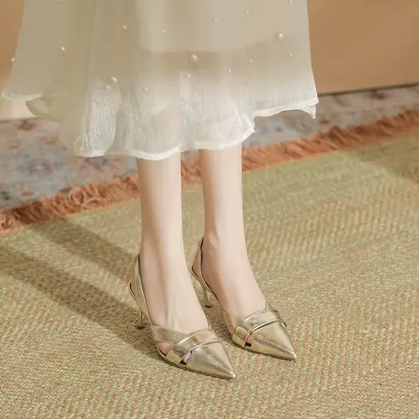 2023年夏季新款纯色尖头后空扣搭气质宴会高跟鞋可外穿凉鞋配裙子商品大图