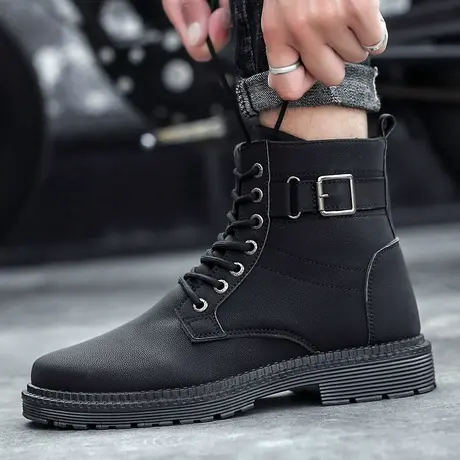 马丁靴男英伦机车靴高帮工装鞋防水防滑高筒水鞋户外雨靴男士雨鞋商品大图