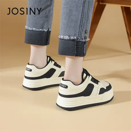 Josiny/卓诗尼黑白板鞋女款2024新款春季舒适潮流百搭轻便平底鞋商品大图
