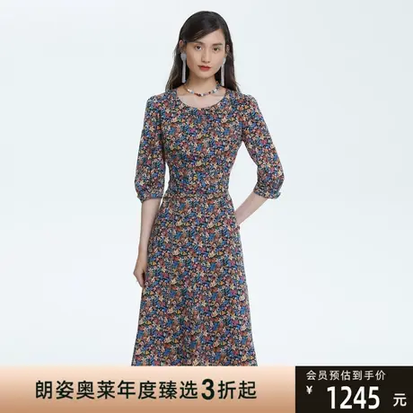 LANCY/朗姿女春夏季新款短袖收腰印花连衣裙商场同款专柜正品图片