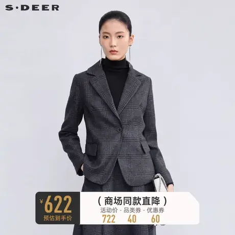sdeer圣迪奥女装西装领撞色格纹西装外套S223Z2253🌥图片