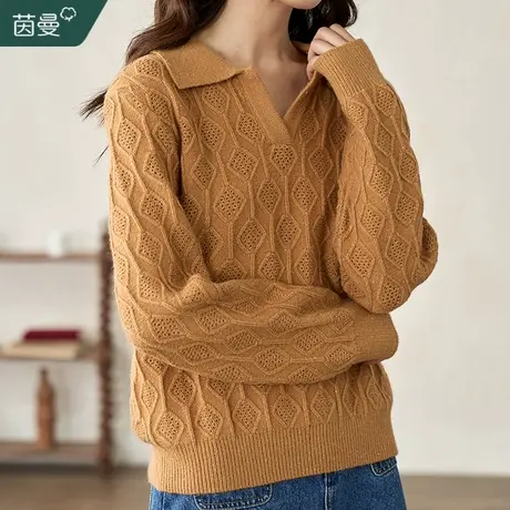 茵曼银丝北极绒翻领套头毛衣女2023冬新款长袖保暖针织衫外穿上衣图片