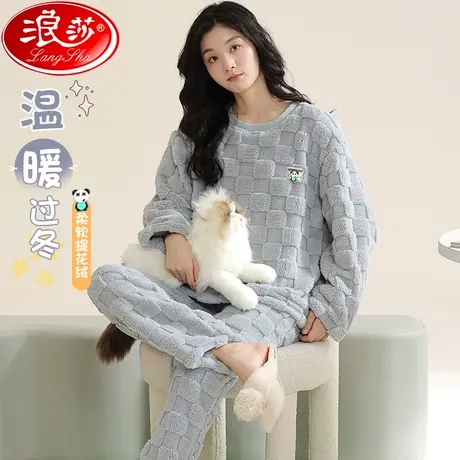 睡衣女秋冬季2023年新款珊瑚绒法兰绒保暖套装加厚加绒大码家居服商品大图