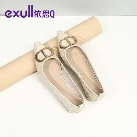 依思Q尖头低跟韩版女鞋2022年秋季新款小皮鞋浅口真皮尖头单鞋商品大图