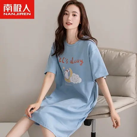 南极人睡裙女夏季2023年新款可爱薄款纯棉卡通休闲短袖睡衣家居服商品大图