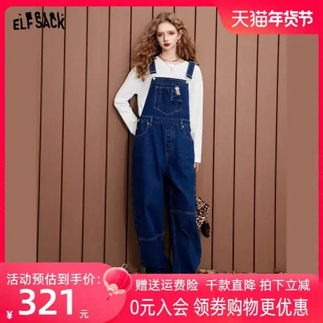 妖精的口袋美式复古牛仔背带裤女2023秋季新款宽松显瘦休闲长裤潮图片