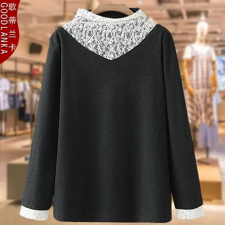 中年加肥加大码女装长袖上衣胖妈妈秋冬装洋气加厚德绒弹力打底衫商品大图