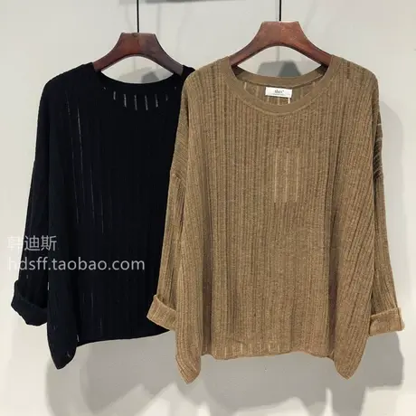 2022秋装 韩国ulzzang新款纯色宽松垂感慵懒蝙蝠袖针织衫上衣女商品大图