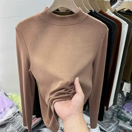 半高领打底衫女春秋冬内搭加绒德绒长袖卫衣叠穿2023新款保暖上衣商品大图