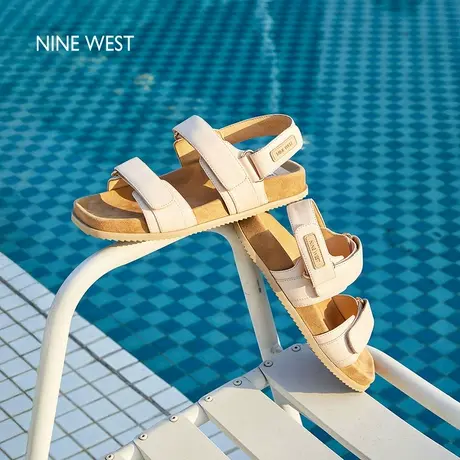 Nine West/玖熙勃肯凉鞋女2025夏季新款魔术贴沙滩方头运动凉鞋图片