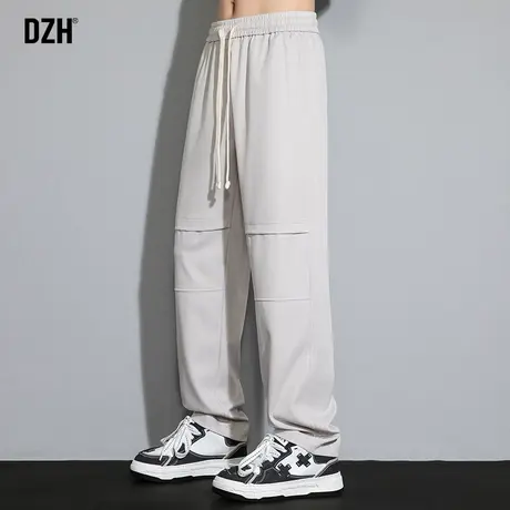 男士松紧腰休闲裤子男秋季2023新款潮牌美式高街男裤直筒工装长裤商品大图