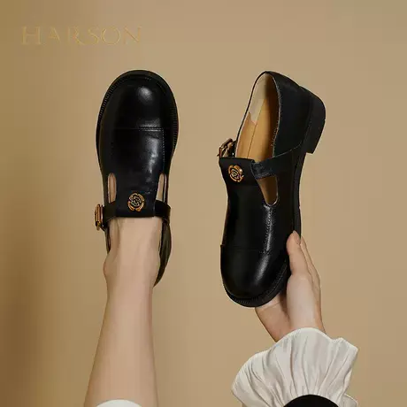 哈森真皮小皮鞋2025春季新款女鞋英伦风单鞋乐福鞋HGS250117商品大图