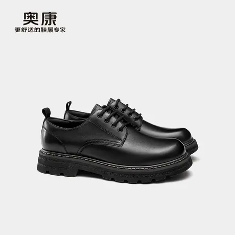 奥康皮鞋男款新款商务休闲真皮单鞋厚底上班通勤系带圆头鞋子商品大图