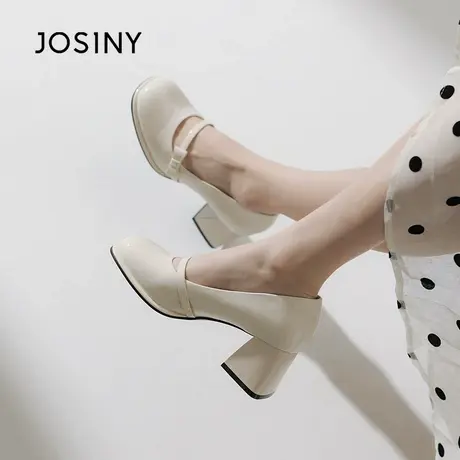 卓诗尼法式玛丽珍鞋女2025夏季新款小香风蝴蝶鞋一字带粗跟小皮鞋商品大图