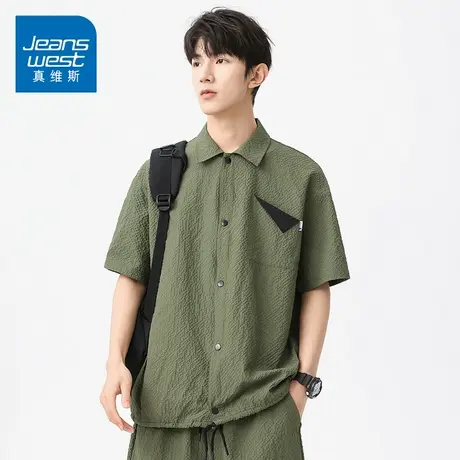 GQ真维斯男士薄款短袖衬衫2025夏季冰丝透气半袖衬衣修身显瘦上衣商品大图