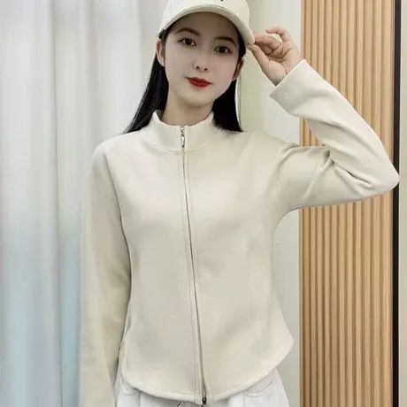 爆款立领双拉链自发热卫衣短外套女2025秋冬新款修身显瘦加厚开衫商品大图