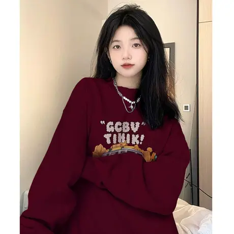 纯棉卫衣女款秋冬2023新款爆款秋冬oversize无帽圆领外套上衣秋冬商品大图