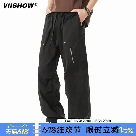 VIISHOW美式工装休闲裤男士2025夏季新款宽松阔腿直筒伞兵冲锋裤商品大图