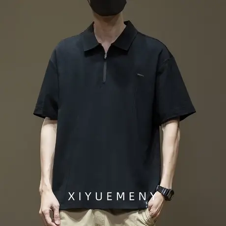 半拉链t恤男士2025新款夏季宽松休闲220g重磅短袖POLO衫男大码潮商品大图