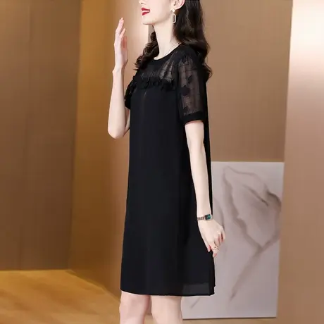 中长款雪纺衫女夏季2023年新款网纱接拼大码宽松显瘦遮肉胖mm小衫商品大图