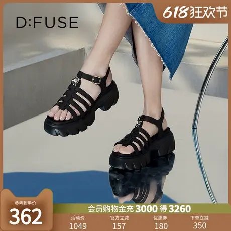 DFuse迪芙斯夏款牛皮编织休闲厚底罗马凉鞋女DF32115381图片