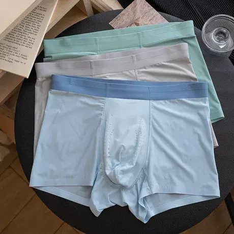 简约清氧~冰丝男士内裤夏季薄款简约大码宽松四角平角裤衩送男友商品大图