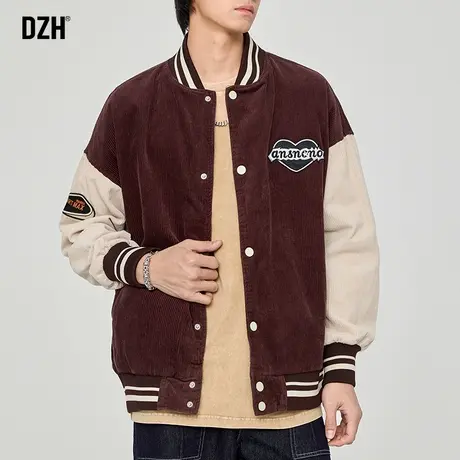 男士美式棒球服灯芯绒男外套春秋潮牌男装2023新款休闲夹克情侣装商品大图