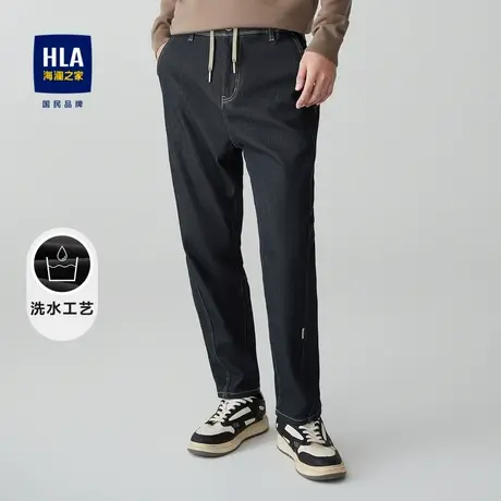 HLA/海澜之家松紧腰牛仔裤2023秋季新款活性染水洗工装风裤子男商品大图