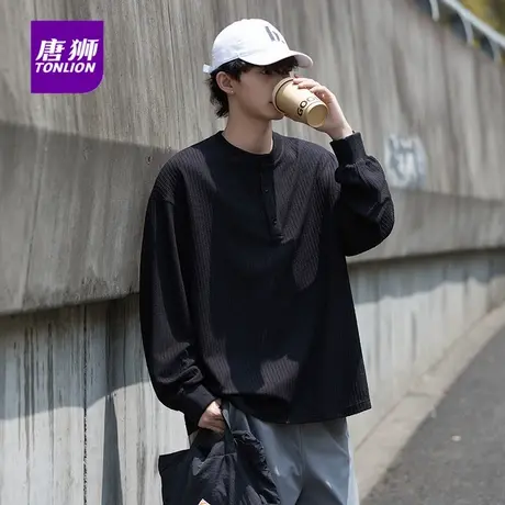 唐狮cleanfit亨利领长袖T恤男士卫衣秋冬新款美式潮牌痞帅上衣AP商品大图