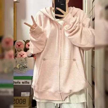 2023新款拉链开衫长袖卫衣女秋季百搭宽松显瘦学院风连帽上衣外套商品大图