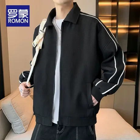 罗蒙华夫格外套男2025年秋季新款休闲运动夹克男港风潮流上衣褂子图片