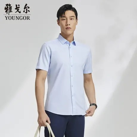 雅戈尔奥莱 男装短袖衬衫衬衣中青年纯棉宽松口袋素色短袖商品大图